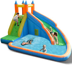 This beautiful pool slide is made from a lovely tile mosaic, smoothed and with water pouring down the slide so that it is a smooth ride around the bend and into the pool. Backyard Blow Up Pool With Slide Promotions