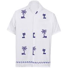 Rayon Embroidery Camp Party Shirt White 64 Large