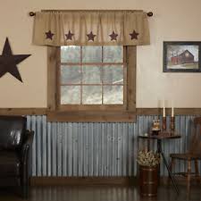 Linen curtains country kitchen tie up valance rustic window treatment french country farmhouse living room farmhouse curtain blind 36l. Vhc Brands Farmhouse 16 X72 Stars Valance Tan Rod With Kitchen Window Curtains Ebay