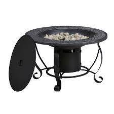 Shop Garden Treasures 29 9 In W 20 000 Btu Black Steel Propane Gas Firepit At Lowes Com Fire Pit Furniture Fire Pit Lowes Propane Fire Pit Table