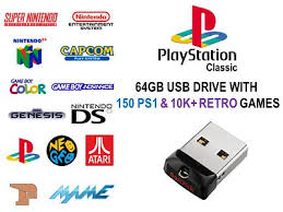 64gb Usb Drive For Playstation Classic 150 Ps1 10k Games Snes Genesis Nds Ps4 Gaming Video Usb Usb Drive Classic Video Games