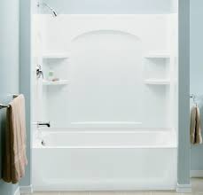 Vikrell right hand drain tub and shower with age in place backers in white. Sterling Ensemble 71220110 96 Kohler Biscuit 60 X 32 X 74 Curve Bath Tub And Shower Module With Left Hand Drain Affordablefaucets