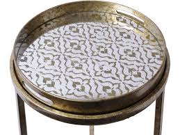 Aged Gold Round Nesting Tray Tables Diamond Print Round Side Tables Libra Vienna Antique