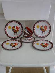 Vintage Metal Tea Set Cups Child Girl Rooster Chicken Farm Orange Brown Childrens Tea Sets Tea Set Childrens Dishes