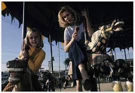 Erin Murphy and Elizabeth Montgomery enjoy a frozen treat on the carousel  at the play park from Season Six's “Tabitha's Very Own Samantha.” #Bewitched  #ErinMurphy #TabithaStephens #ElizabethMontgomery #SamanthaStephens  #BewitchedHistoryBook