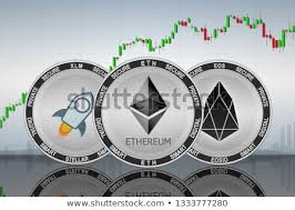 Ethereum Eth Stellar Xlm Eos Cryptocurrency Stock Image