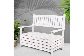 Deck boxes & patio storage (19). Gardeon Outdoor Storage Bench Box Wooden Garden Chair 2 Seat Timber Furniture White Matt Blatt