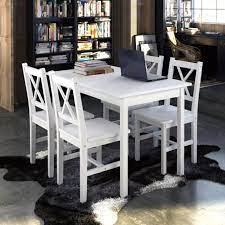 Set pohištva lesena jedilna miza in 4 leseni jedilni stoli bele barve