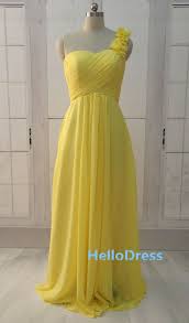 Long A Line One Shoulder Sweetheart Yellow Bridesmaid Dress Chiffon Dress With Flower Straps Yellow Bridesmaid Dresses Bridesmaid Dresses Yellow Bridesmaids
