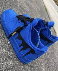 When it comes to wearing black with your blue shoes, try incorporating the black piece from the waist up instead of the waist down. Blue And Black Drips By A1customkickzz Jordan Shoes Girls Nike Shoes Air Force Fresh Shoes