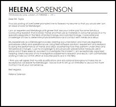Metallurgist Cover Letter Sample Cover Letter Templates Examples
