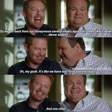 Last christmas, for example, she gave me a piece of exercise equipment and a lettuce dryer. Modernfamily 6x01 The Long Honeymoon Mitchell And Cam Modern Family Quotes Modern Family Funny Modern Family
