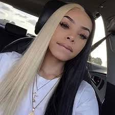 Products used to achieve this hairstyle. Amazon Com Kerrywigs Grade 10a Brazilian Human Hair Half Blonde Half Black Full Lace Wigs Pre Plucked Baby Hair 150 Density Colorful Lace Front Wig For Women 16inch Full Lace Wig Beauty