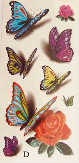 Colorful 3d Butterflies Roses Temporary Tattoos Butterfly Tattoo 3d Butterfly Tattoo Tattoo Stickers