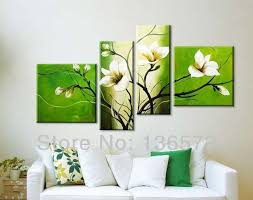 Handmade 4 Piece Canvas Art Green White Decoration Of Orchids Oil Painting Wall Pictures For Living Room Mod Cuadros De Pared Cuadro De Flores Cuadros Modernos
