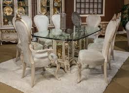 Aico Platine De Royale Rectangular Glass Top Dining Set In Champagne Usa Furniture Warehouse Glass Dining Room Table Luxury Dining Tables Glass Dining Set