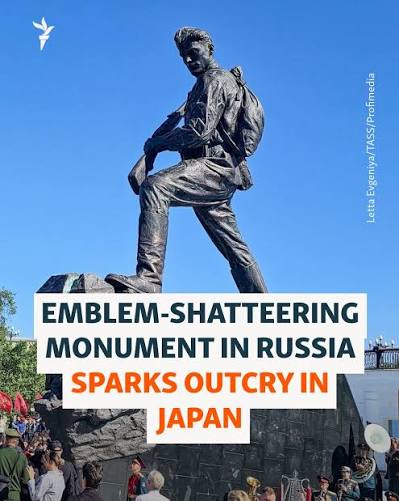 A memorial to Soviet forces in Russias Far Eastern city of Khabarovsk was  unveiled on September 4, depicting a Red Army soldier smashing a symbol of  imperial Japan. The emblem remains a