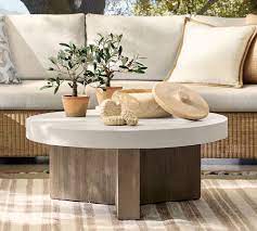 Round coffee table tufted top sofa stores in baltimore. Pomona Indoor Outdoor 38 Concrete Fsc Acacia Round Coffee Table Pottery Barn