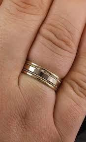Men S Two Tone Gold Unique Wedding Band By Weddingringsstore Mens Gold Wedding Band Two Color Go Rings For Men Mens Wedding Rings White Gold Wedding Ring Set