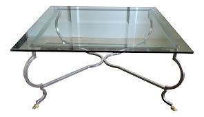 Large square glass coffee table. Large Mid Century Silver And Glass Coffee Table By Labarge Chairish