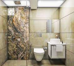 3d Perspective Render Of A Small Toilet Marble Wall Cladding With Grooves And Highlighter Shower Wall Washroom Design Wall Cladding Shower Wall