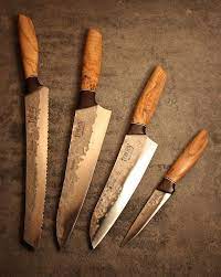 This complete kitchen knife set includes a chef knife, bread knife, utility knife, two paring knives, eight steak knives and shears in a natural wood block. Hand Forged Kitchen Knife Set Kitchen Knives Kitchen Knives Handmade Knife Set Kitchen
