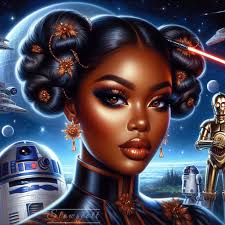 prompt let's do a beautiful Alkebulan woman Carmel skin, black dreads pile  high