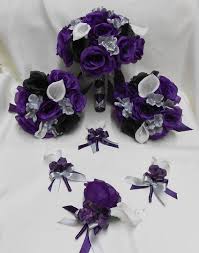 Black And Silver Wedding Bouquet Wedding Silk Flower Bridal Bouquets Package Calla Lily Black Etsy Purple And Silver Wedding Silk Flower Bridal Bouquet Bridal Bouquet
