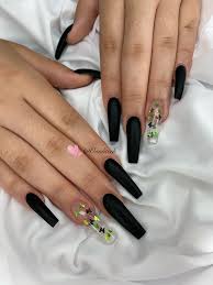Tumblr Black And Clear Nails Black Matte Butterfly Nails Clear Acrylic Nails Black Acrylic Nails Butterfly Nail