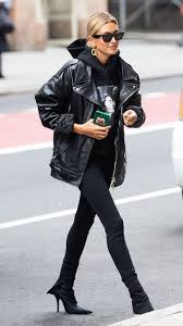How To Wear A Leather Biker Jacket And How To Wear It In Style All The Co Comment Port Celebrity Style Jeans Celebrity Style Casual Celebrity Street Style