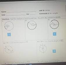 Unit 10 circles homework 4 inscribed angles answer key. Solved Unit 10 Circles Name Date Per Homework 3 Arc Chegg Com