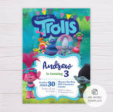 Trolls birthday party invitation template | invitations online. Trolls Invitation Template Blue Dgtally