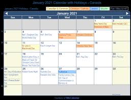 Free printable 2021 calendar with holidays canada. Print Friendly January 2021 Canada Calendar For Printing