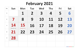 Month february, 2021 calendars online with printable calendar options! February 2021 Calendar With Holidays Printable Template No Cr21m50 Free Printable 2021 Monthly Calendar With Holidays