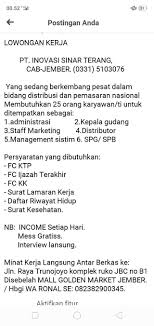 Tersedia 33 lowongan kerja di jember jobindo.com jobindo. Loker Jember Sekitar Home Facebook