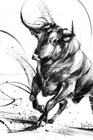 Black And White Bull Canvas Art Print Black Bull Painting Watercolor Painting Black White Bull Painting Bull Art Linear Art