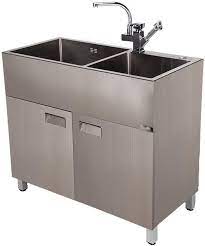 This 16 gauge stainless steel sink is designed to take abuse and still look great. Gxfc Stainless Steel Sink Cabinet Integrated Large Washbasin With 2 Compartments For A Utility Room Kitchen Or Laundry Includes Tap And Waste Set Amazon De Home Kitchen