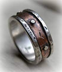 Mens Rustic Wedding Ring Rustic Fine Silver And Copper Or 14k Rose Gold Ring With Silver Rivets Oxidized Ring Industrial Ring Customized Mens Wedding Rings Rings For Men Rustic Wedding Rings
