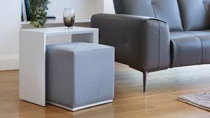 Duo White Gloss Side Table And Silver Grey Fabric Stool Set Sofa Side Table White Gloss Side Table Best Leather Sofa