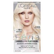 L Oreal Paris Feria Absolute Platinum Advanced Lightening System With Anti Brass Conditioner 1 Kit At Home Hair Color Cool Blonde Hair Platinum Hair Color