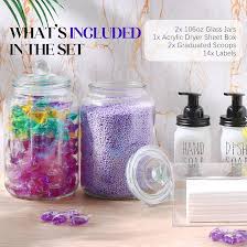 Layhit 2 Pcs Glass Jars for Laundry Room Organization with Acrylic Dryer  Sheet Holder 14 Labels and 2 Scoops 0.8 Gallon Scent Booster Container  Laundry Room Storage for Detergent Powder Laundry Pods : Amazon.ca: Home