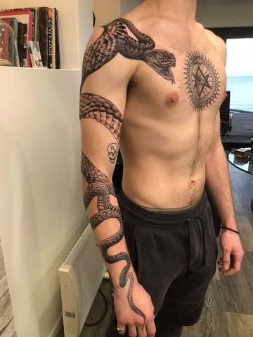 Snake Wrapped Around Arm Tattoo Male