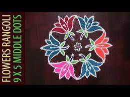 Rose Flower Kolam With Dots 9x5 Middle Dots Rose Flower Rangoli Designs Roja Kolam Step B Rangoli Designs With Dots Flower Rangoli Colorful Rangoli Designs
