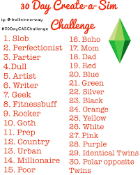 I Made A Create A Sim 30 Day Challenge Please Tag Me In Them So I Can See Your Work And Use 30daycaschallenge Thesims Sims 4 Challenges Sims Sims Challenge