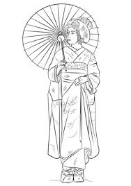 Japanese Girl In Traditional Dress Coloring Page From Japan Category Select From 24652 Printable Craf Japanese Geisha Drawing Japanese Drawings Geisha Drawing