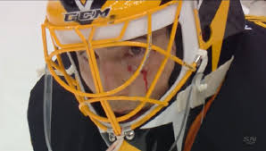 It was the most goals lehner has allowed during his nhl career. Watch Marc Andre Fleury Cut By Teammate S Stick Through Mask Cbssports Com