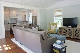 So, go ahead and complement your pale blue wall with a similar look at how the colours of the rug, the plants and the vases pop out against this living room wall to create a charming, relaxed atmosphere. Blue And Green Walls Contemporary Living Room Benjamin Moore Healing Aloe Caitlin Creer Interiors