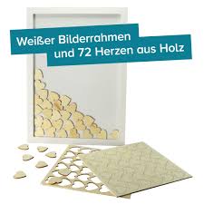 Der weiße bilderrahmen mit wunschkarten aus kraftkarton ist die perfekte alternative zum herkömmlichen gästebuch! Bilderrahmen Gastebuch Zur Hochzeit Mit 72 Holzherzchen