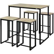 Je veux trouver un bon meuble de cuisine de qualité et pas cher ici table haute cuisine avec tabourets. Set De 1 Table 4 Tabourets Ensemble Table De Bar Bistrot 4 Tabourets De Bar Avec Repose Pieds Table Haute Cuisine Mange Debout Ogt15 N Sobuy