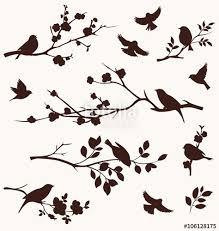 Bird On Tree Branch Silhouette Vector Spring Set Birds And Twigs Tree Painting Spring Tree Bird Silhouette